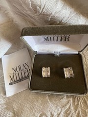 NOLAN MILLER SIGNED GLAMOUR COLLECTION HALF HOOP EARRINGS PIERCED BAGUETTE New