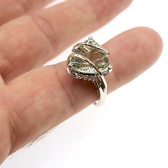 Fabulous 14k Solid White Gold 5ct Natural Prasiolite and Diamond Ring Size 8