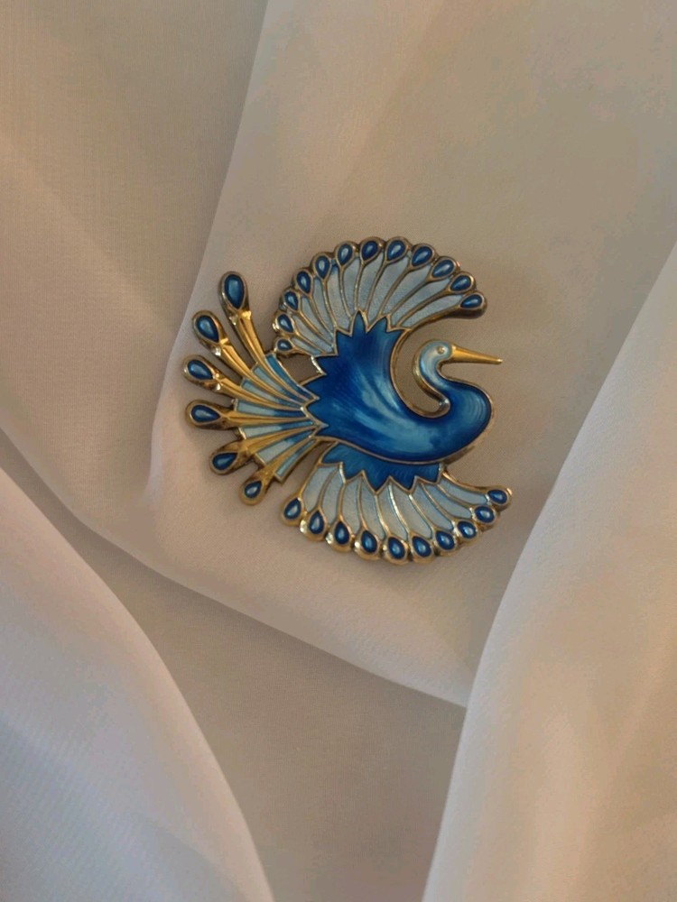 NORWAY DAVID ANDERSEN BIRD OF PARADISE BROOCH PIN STERLING BLUE ENAMEL