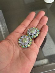 Signed Tara Aurora Borealis Lavender Rhinestone Clip On Earrings 1” Vintage