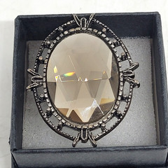 Cocktail Ring Smoky Crystal Gray SZ 7 Ornate Dark Metal