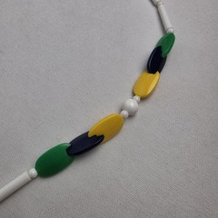 Vintage Colorful Beaded 32″ Necklace Blue Green Yellow White Boho Bohemian MCM