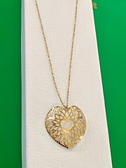 Domed Filigree Heart Necklace Gold Over Sterling Delicate Cable Chain Vtg B595