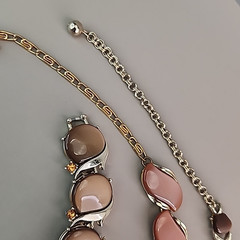 Vintage Thermoset Necklace Bracelet Lot of 3 Brown Gold Tone 17″
