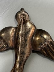 Vintage Sterling Silver Flying Swallow Bird Brooch Pin Red Glass Rhinestone Eye