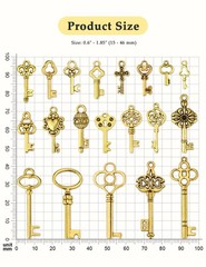 JIALEEY 80 PCS Vintage Skeleton Key Set 0.6″ – 1.85″ (15 – 46 mm), Golden