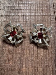 Vintage Kramer Gold Tone Red Baguette Rhinestone Clip On Earrings Signed