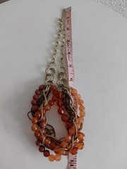 Vintage Amber Style Composite Beads Metal Gold Tone Chain Necklace Boho