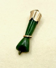 9K Gold Trim & Jade Vintage Mano Figa Hand Good Luck Charm Tiny Etruscan Magic