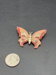 Vintage Butterfly Brooch Enamel Red and Pink