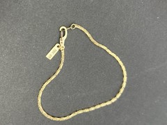 Vintage 8” Gold-Plated Flat Chain Bracelet with Tag “18K GP