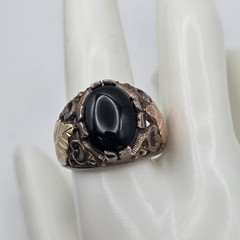 Vintage Coleman Black Hills Gold 925 Sterling Silver & 12K Onyx Leaf Ring sz 11