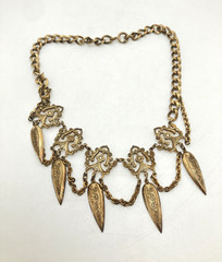 Antique Gilded Brass-Toned Festoon Choker Necklace 13.5″