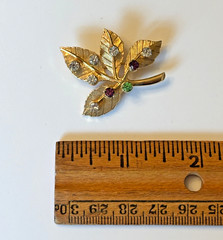 VTG Anson Rhinestone Leaf Brooch Pin Gold Tone Signed Multi Color Garden Nature