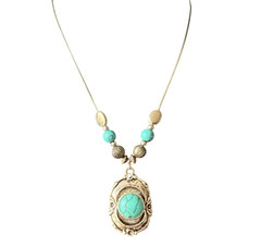 Vintage Necklace Faux Turquoise Pendant Southwestern Boho Silver Tone 17 inches