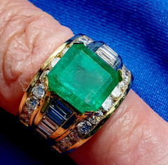 Original EARTH MINED EMERALD DIAMOND Engagement Ring Vintage Deco SOLID 18K GOLD