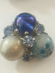 Vintage Vogue JLRY Clip on Earrings Peacock Blue iridescent Murano rhinestone