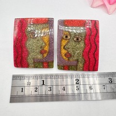 Vintage Picasso Style Cubist Faces In Resin Stud Earrings Artsy Art Teacher