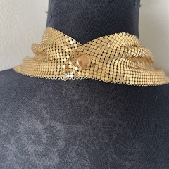 XL Vintage Chainmail Mesh Disco Scarf Bib Necklace Gold Bandanna Collar Cowl 24”
