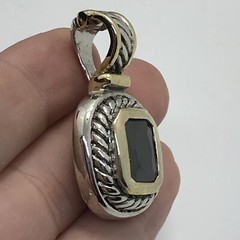 Vintage Twisted Cable Renaissance 2-Tone Black Onyx Cubic Zirconia Pendant