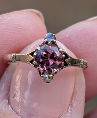 Beautiful 10 K Victorian Ring With Quality Pink Tourmaline And Diamonds Sz 5.5