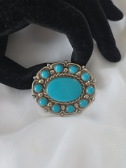 Bell Trading Post Nickel Silver Faux Turquoise Brooch Pin 1.75″