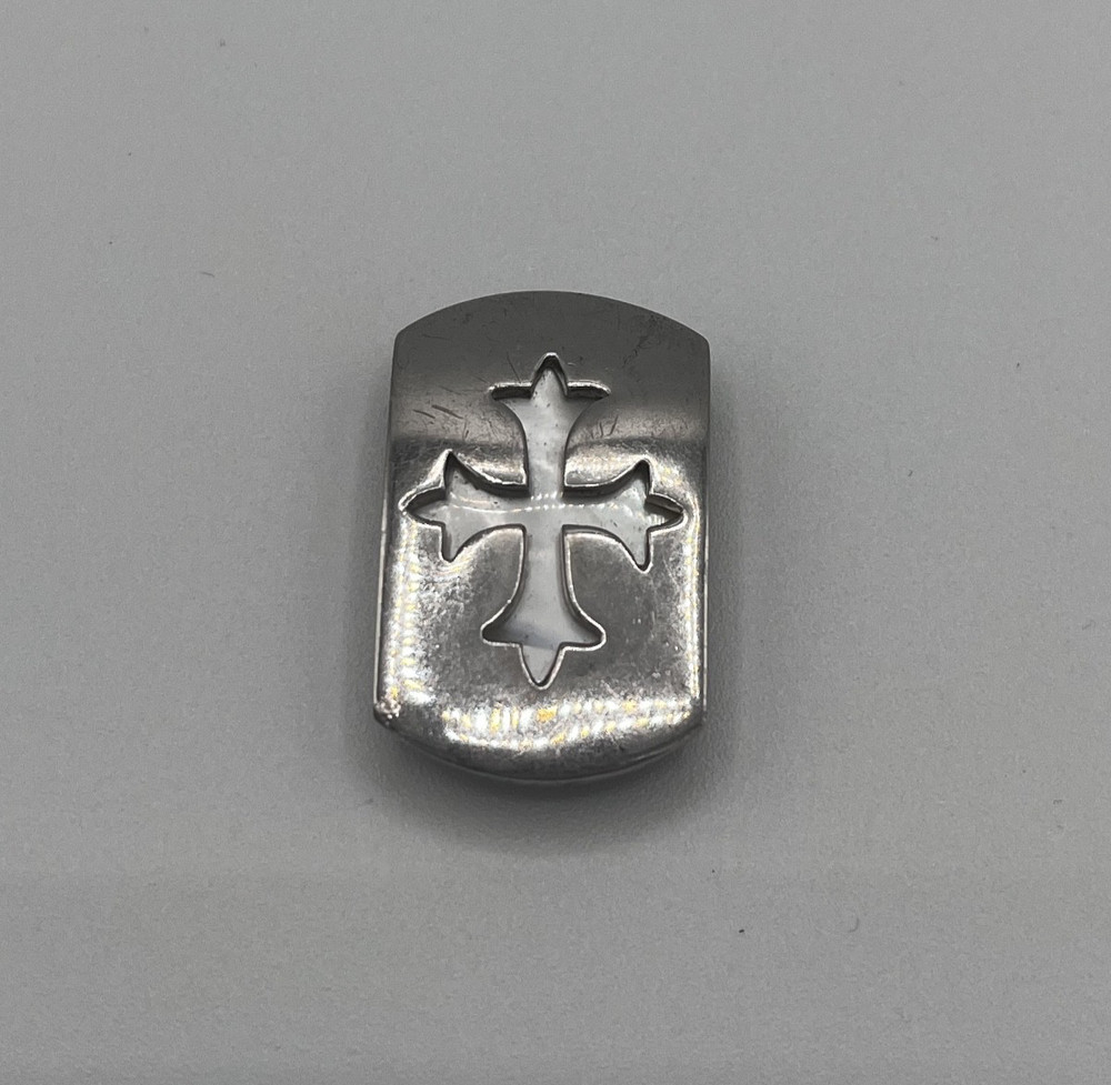 Vintage 925 Sterling Silver Iron Cross Abalone Shell Choker Charm Pendant