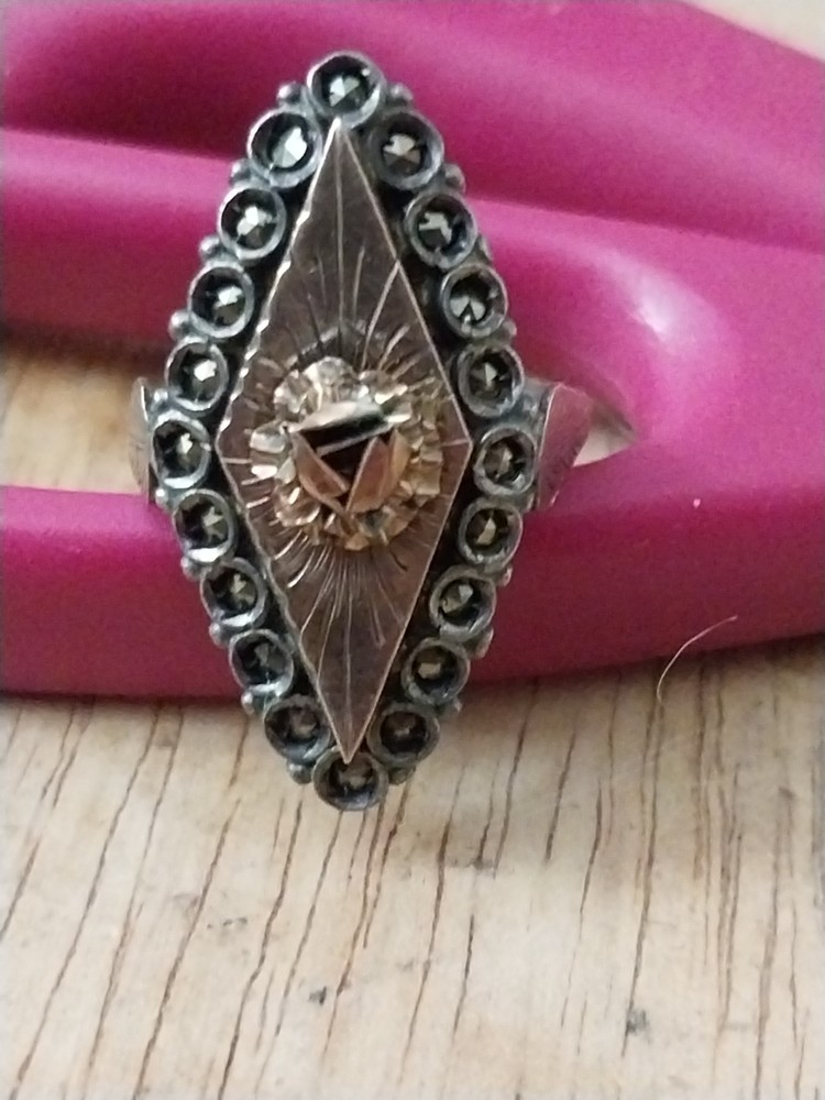 Antique Victorian Silver and Marcasite Ring Size 6