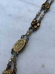Vintage Goldette NY Victorian Bracelet. Multi-tone rhinestones & Faux pearls