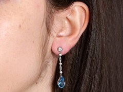 Antique 3.45Ct Aquamarine and 0.60Ct Diamond, Platinum Drop Earrings Circa 1925