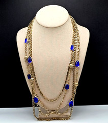 Maximalist Waterfall Gold Tone Multi Chain Beaded Station Vintage Necklace Korea