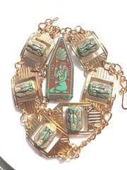 DESTASH! VINTAGE NEIGER EGYPTIAN PENDANT SPHINX GLASS CABACHON NECKLACE BRACELET