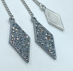Vintage KC Dangle Stud Earrings Marcasite Kite Chain Chandelier Signed 3.5″
