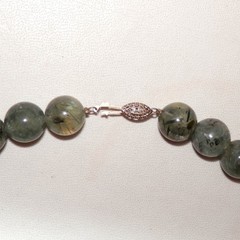 Green Rutilated Quartz Beaded Necklace Round Beads Sterling Silver 925 Clasp