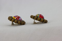 Murano/Millefiori Glass Inset Brass Clip-on Earrings, 21gr