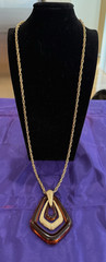 Vintage Avon Town and Country Pendant Necklace Gold Tone Brown Lucite 1974