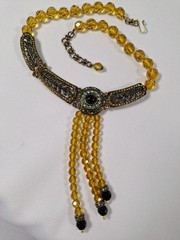 Stunning Art Deco Style LaVintage Necklace Faceted Glass Crystals Brass-tone