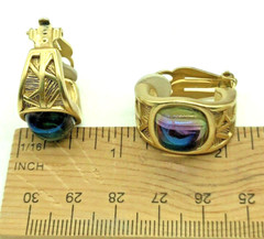 Givenchy Couture Earrings Iridescent Peacock Glass Bamboo Gold Tone Vintage Rare