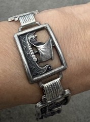 Martin Elmblad 1947 Sterling Silver Viking Ship Bracelet Stockholm 7.75 Inch