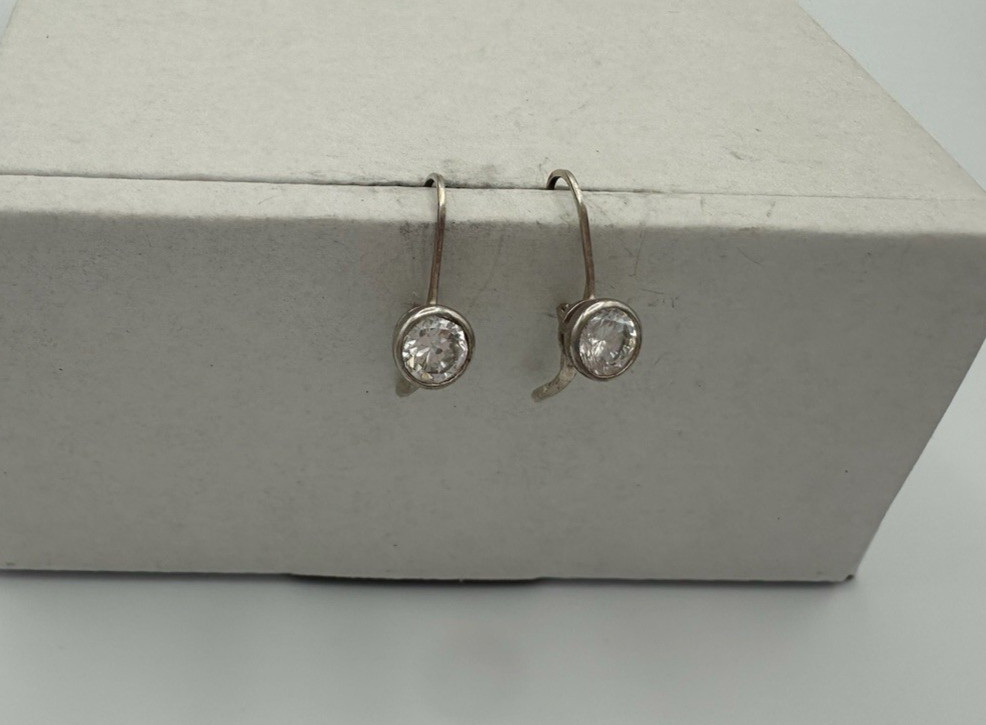 2.46g Vintage Sterling Silver 925 Drop Earrings Round Clear Sparkling Accents M