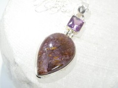 Vintage Sterling Silver 925 Large Natural Purple Rutilated Quartz Necklace