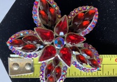 Red Rhinestone Flower Brooch 2 Inches