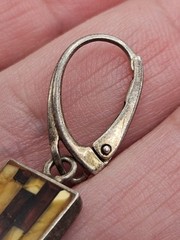 Vintage Sterling Silver Multicolor Amber Inlay Dangle Petite Earrings