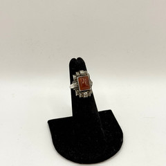 Vintage Art Deco STERLING SILVER Orange Carnelian Stone Marcasite Ring Size 4.25