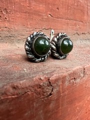Vintage soviet earrings with Export stamp silver 925 with Nephritis USSR