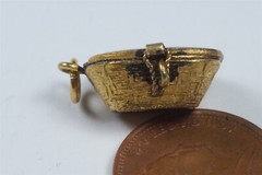 ANTIQUE GILT ENAMEL EGYPTIAN OPENING MOSES BASKET CHARM c1920