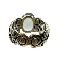 VTG Victorian Revival Heavy Sterling Silver 925 Smokey Faceted Glass Ring Size 8