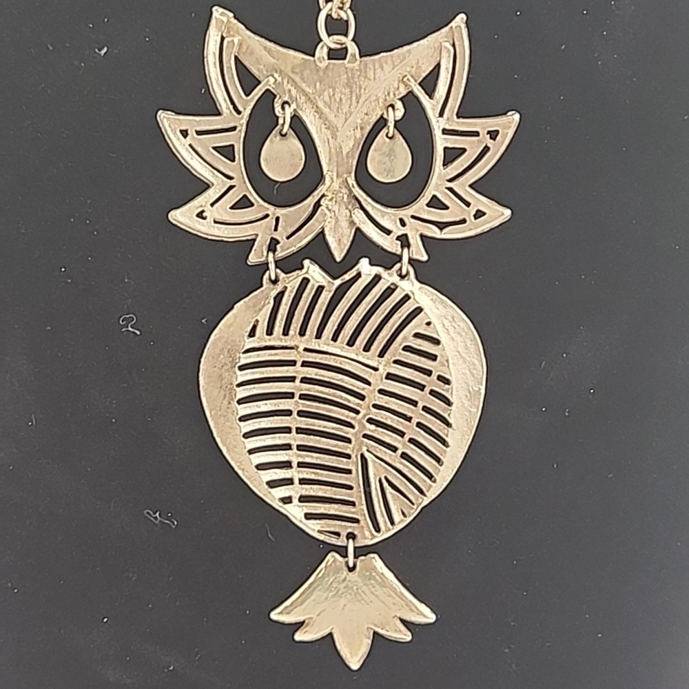 Vintage Necklace Large Articulated Owl Silver Tone Boho Statement Witchy Goth