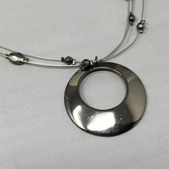 Designer Multi Strand Pendant Necklace Memory Wire Large Round Pendant NY 16″