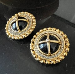 Vintage Graziano Clip Earrings Etruscan Rhinestones Large Statement Quality